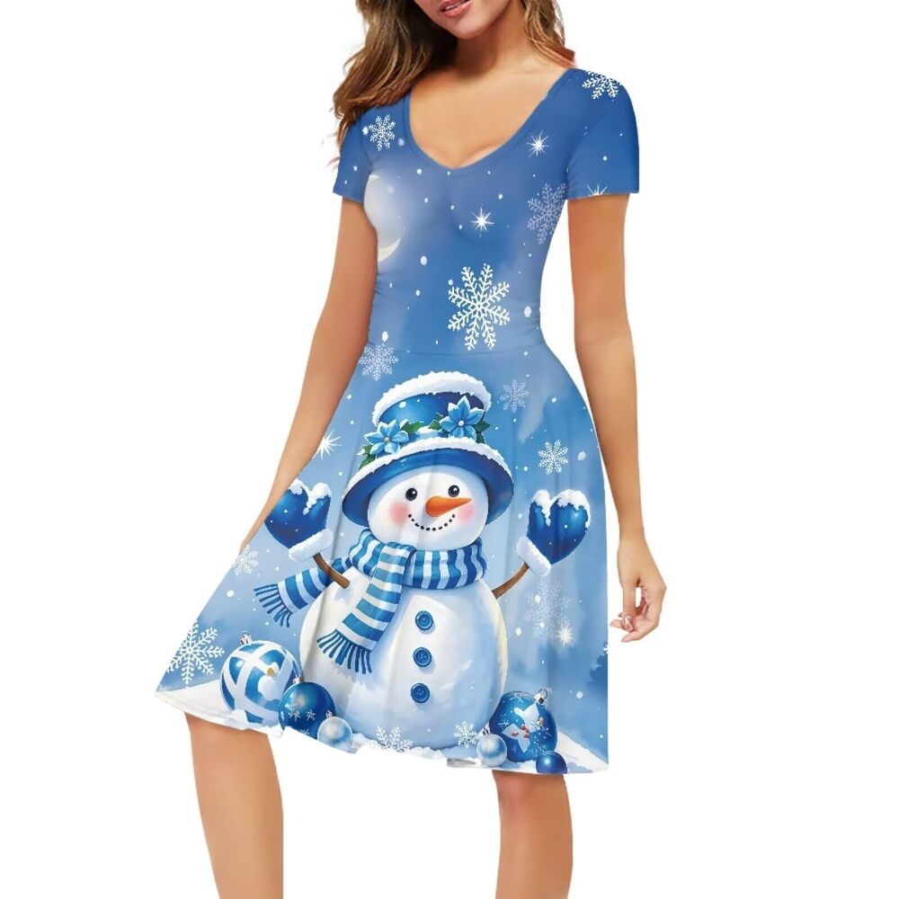 3173 Blue Christmas Snowman Dress Plus Size Aline Dresses Blue Snowflake